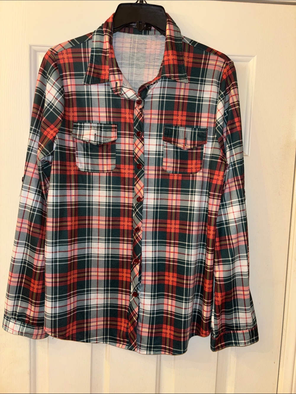 Urban Coco Plaid Button-Front Shirt - Red, Green, White L EUC